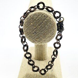 Bronze Tone Chain Link Bracelet With Magnetic Clasp Adjustable Chunky Fashion